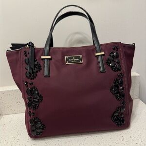 Kate Spade Wilson Road Embellished Alyse Satchel Tote Plum Purse Nylon